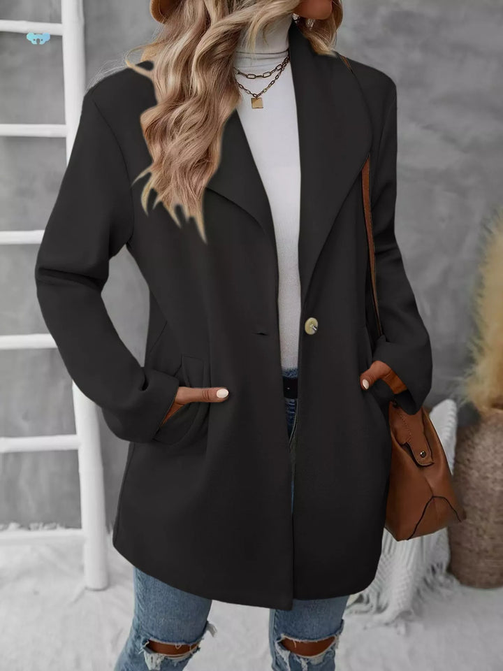 Single-button lapel collar mid-length overcoat