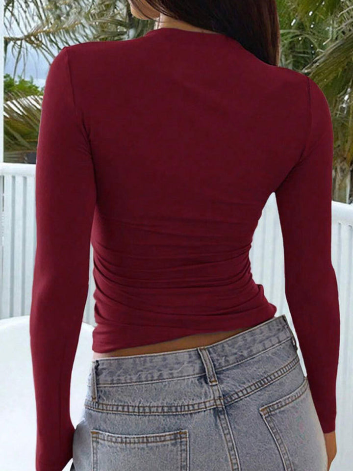 Square neck slim-fit long sleeve top with ruched sides