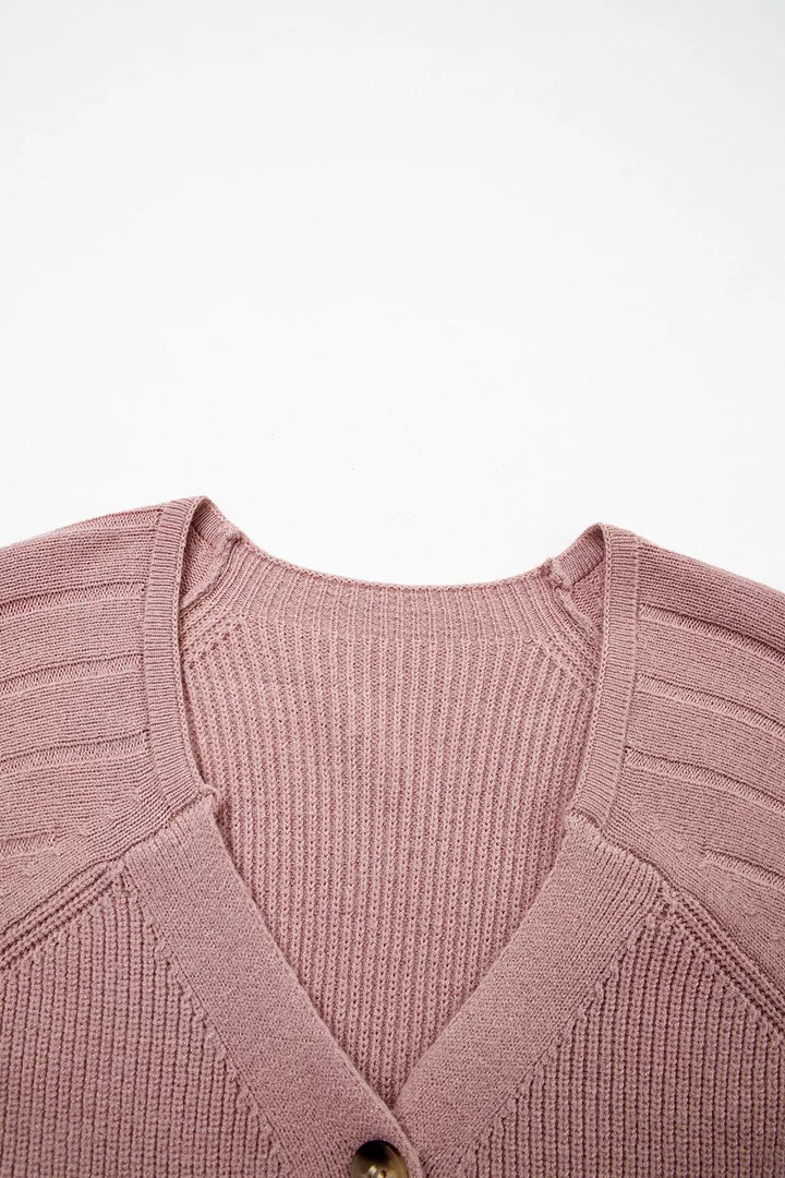 Textured knit button-front cardigan with drop shoulders