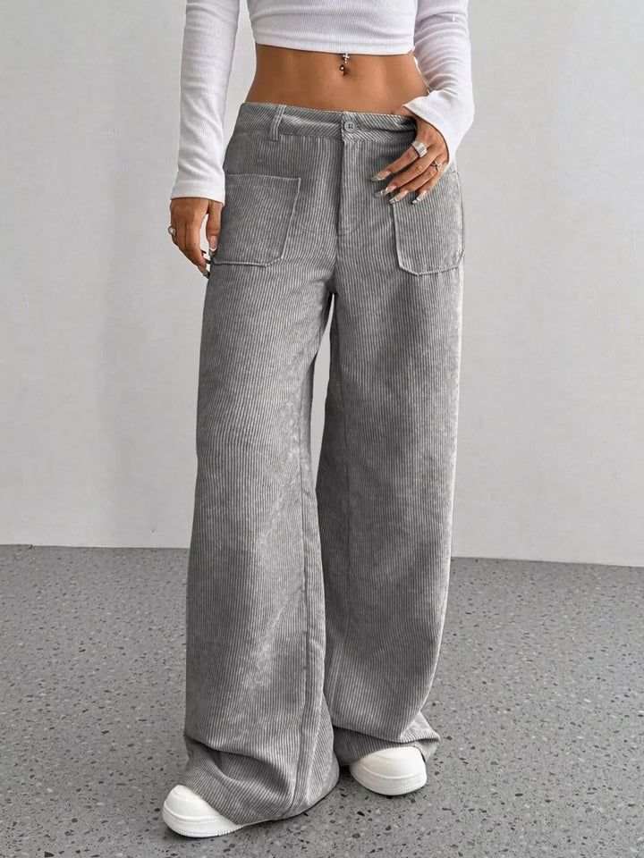 Wide-leg corduroy pants with front patch pockets