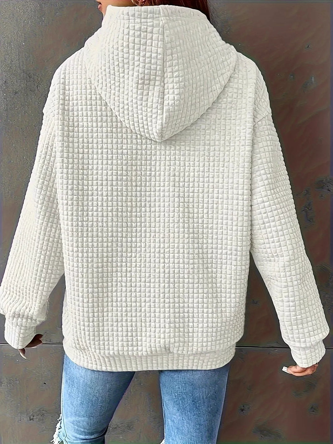 Textured waffle knit drawstring hoodie with kangaroo pocket