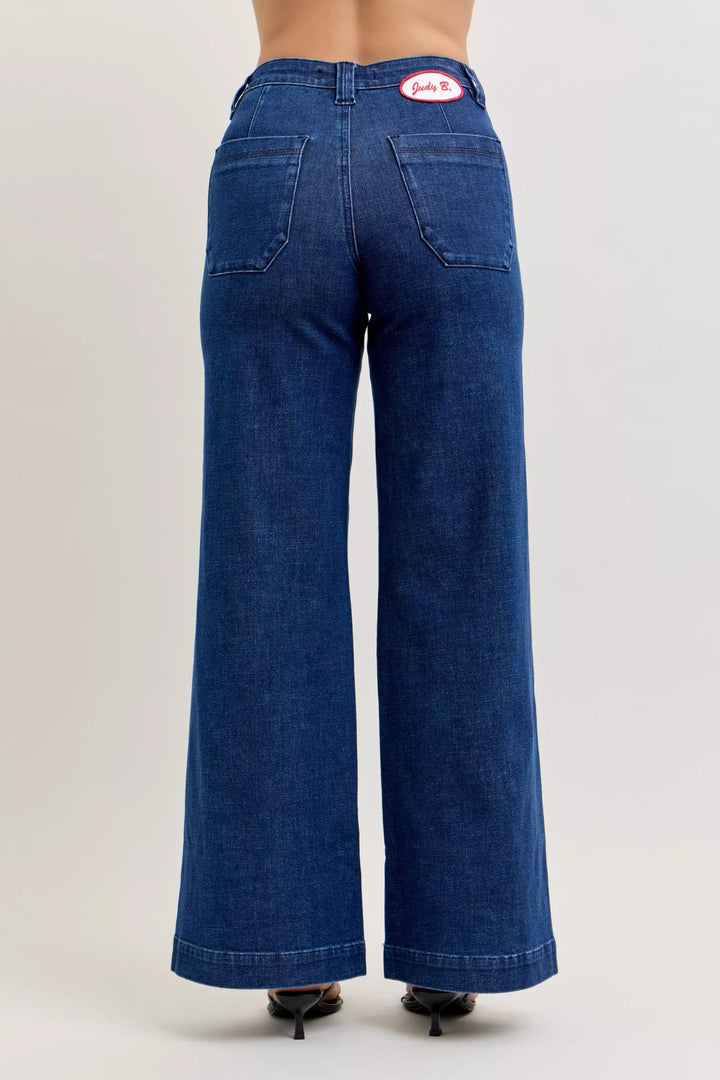 Retro high-rise wide-leg jeans with patch pockets
