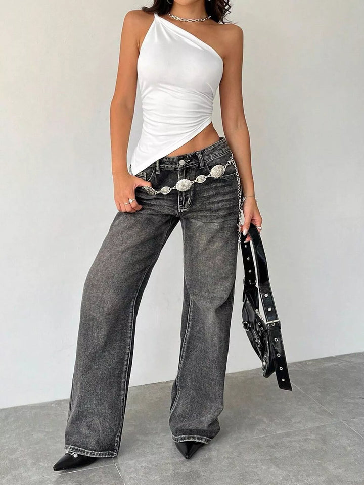 Fitted one-shoulder cami with asymmetric hem