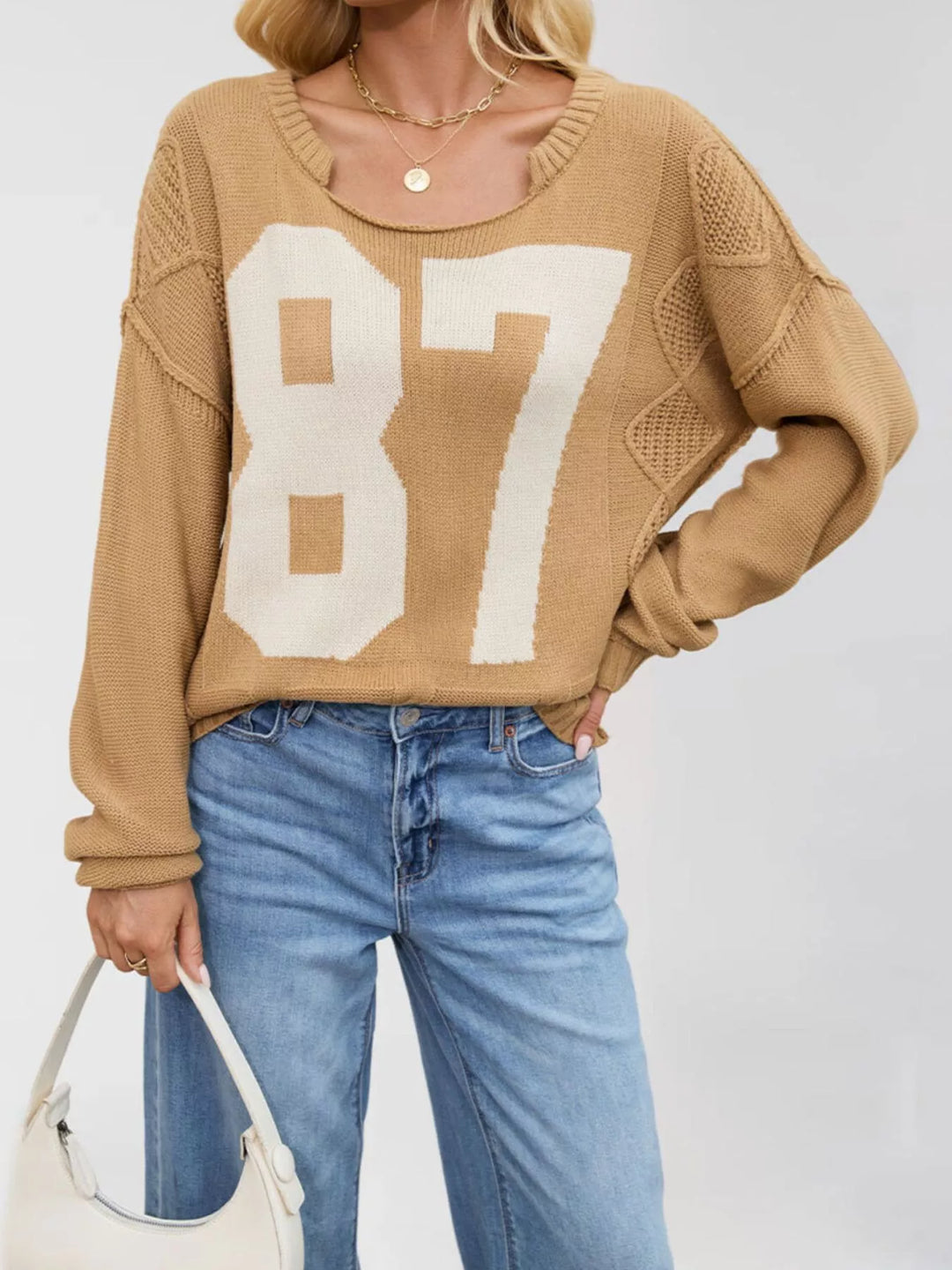 Varsity 87 cable-knit crew neck pullover sweater