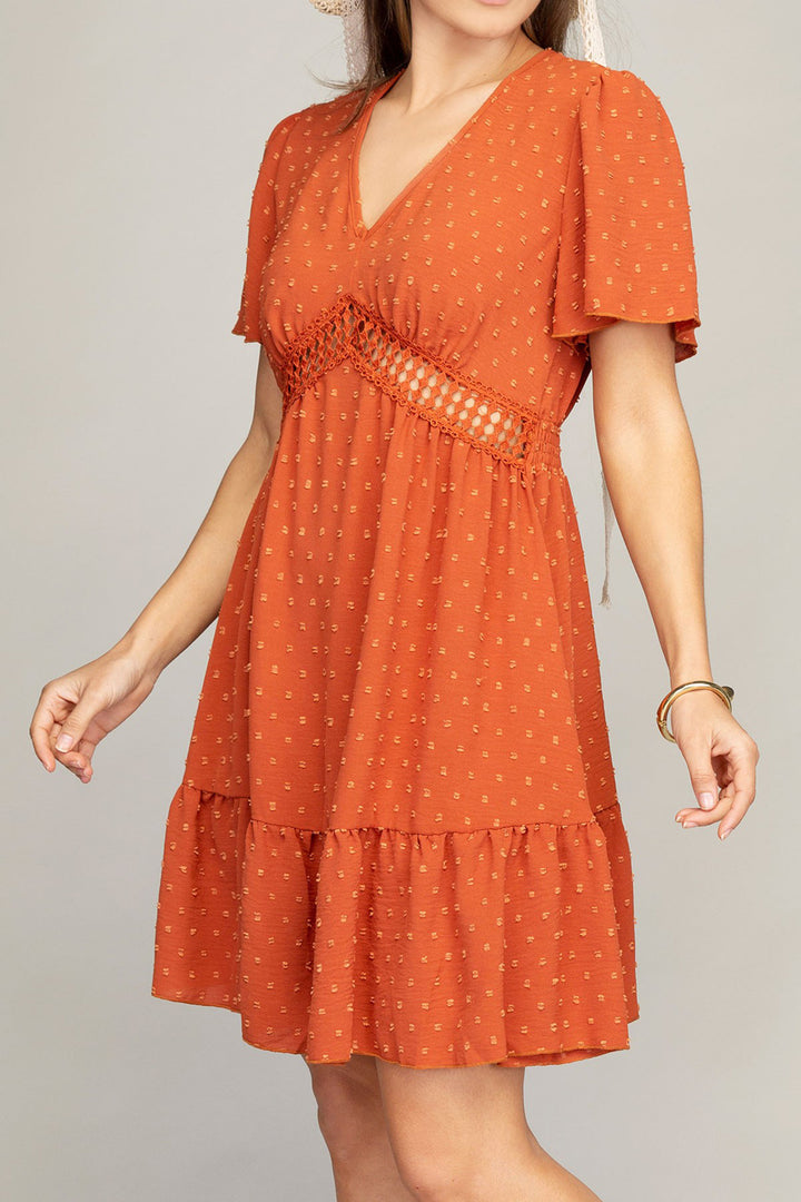 V neck dress with lace trim - Azoroh
