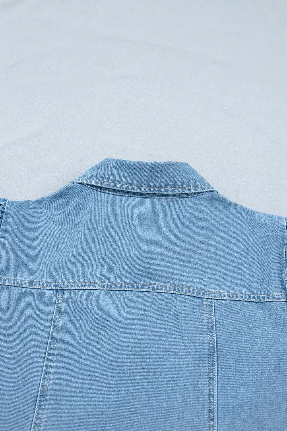 Button-down puff sleeve denim mini dress with ruffle hem