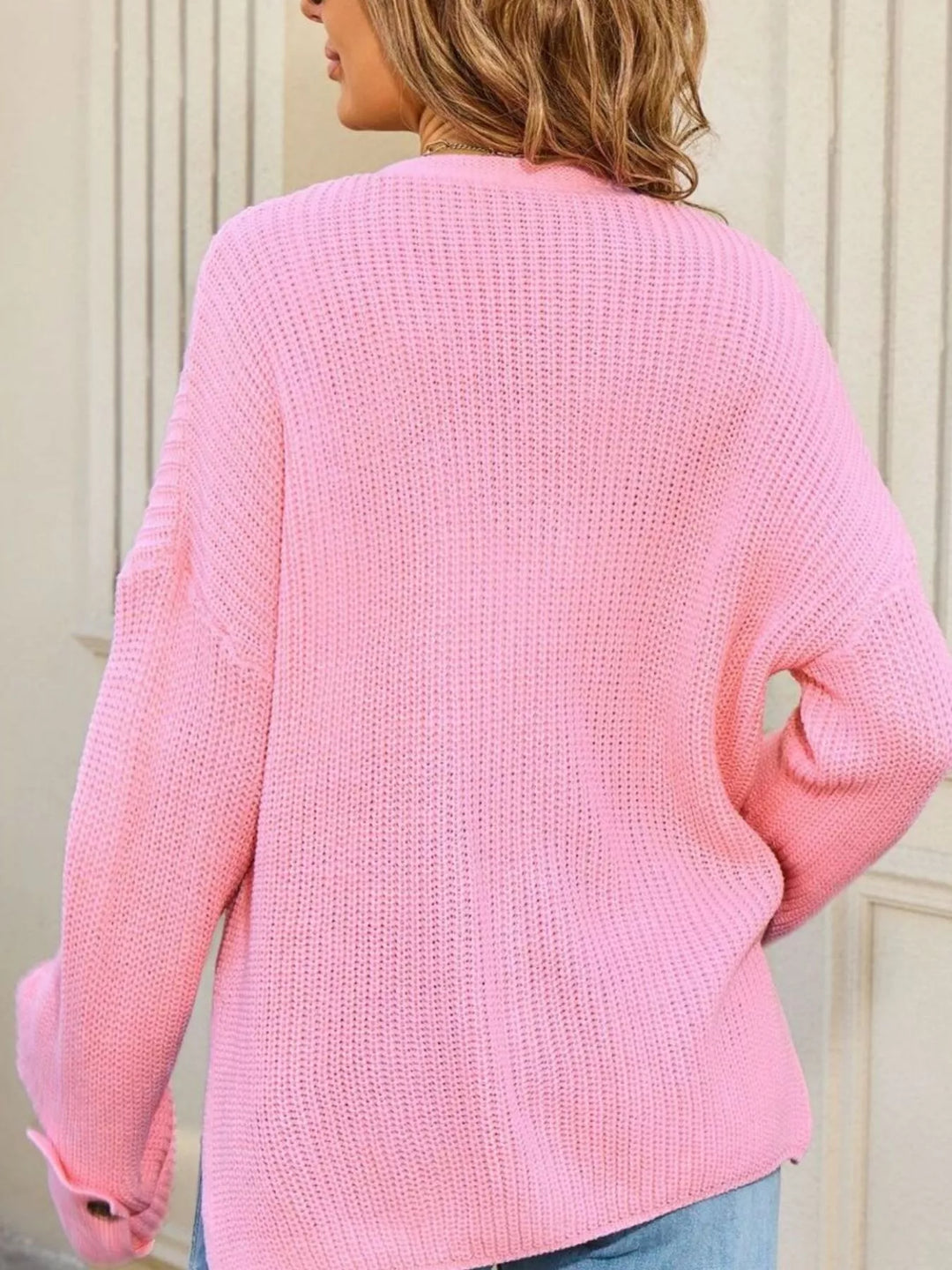 Oversized ribbed knit button-down cardigan with pockets
