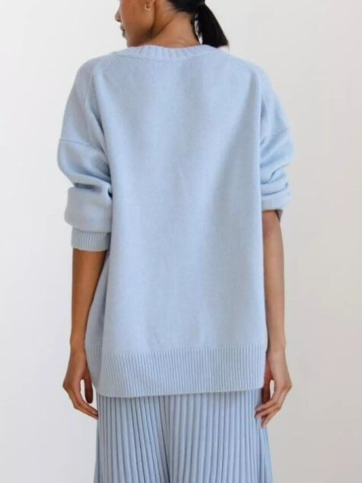 Oversized ribbed-hem drop-shoulder crewneck sweater