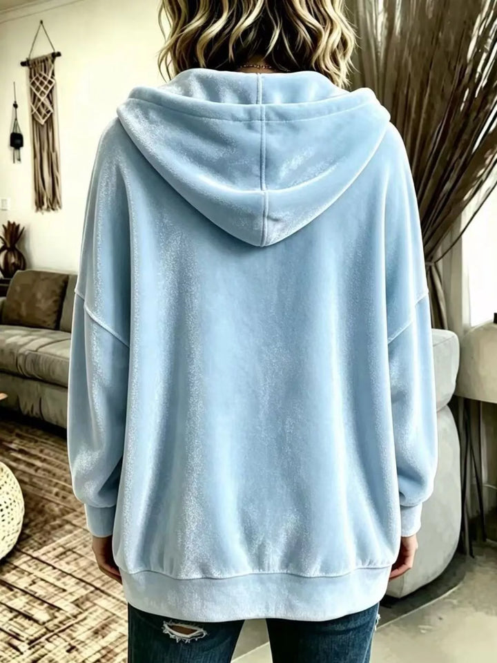 Oversized hooded button-up jacket with patch pockets