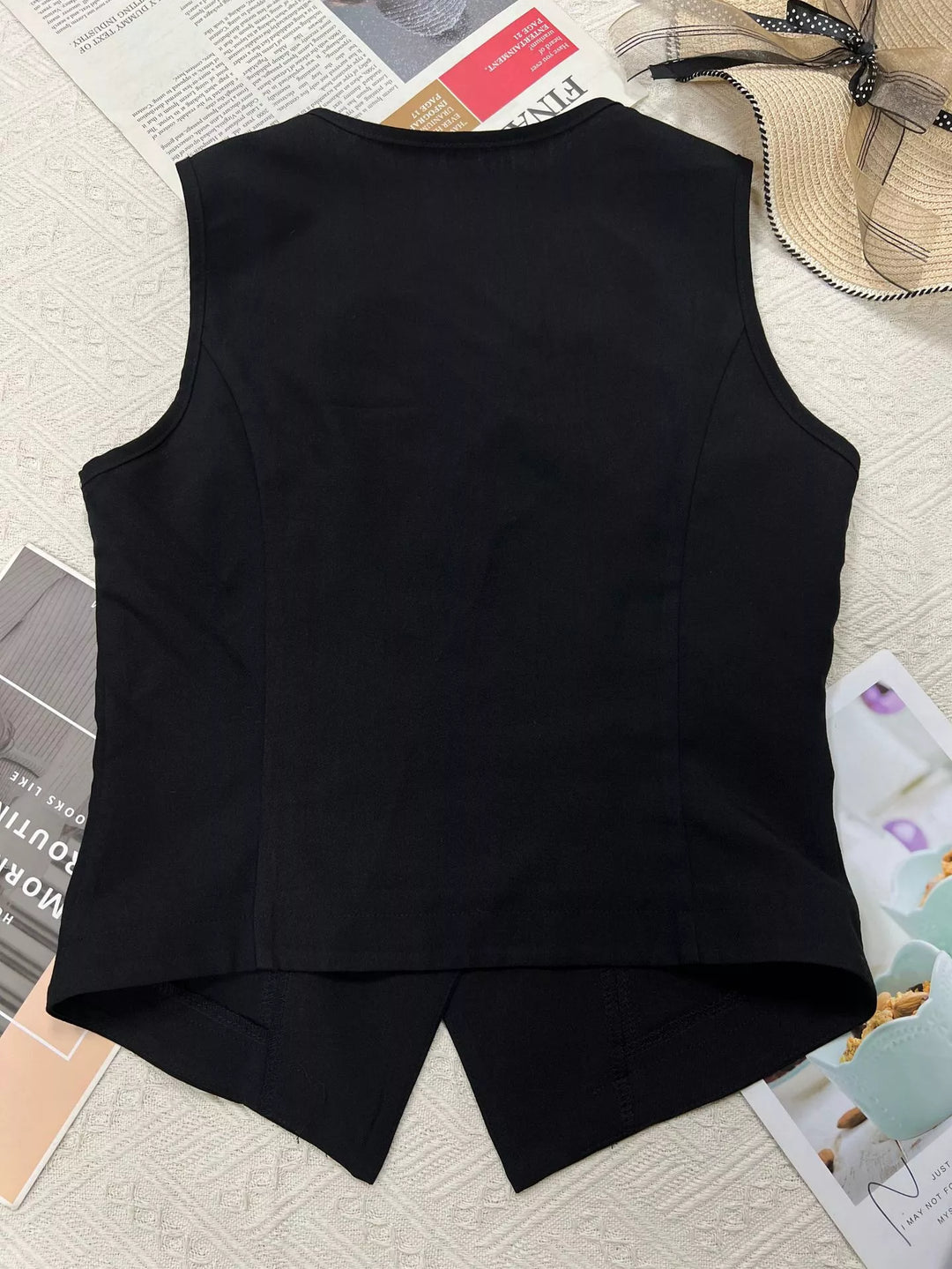 Button-front slim vest top with deep V-neckline