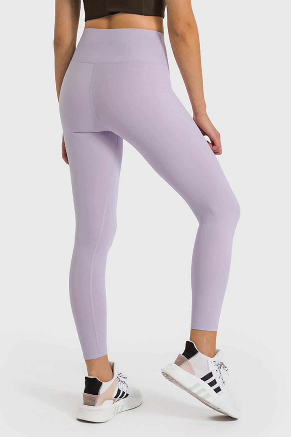 High waist ankle-length yoga leggings with wide waistband