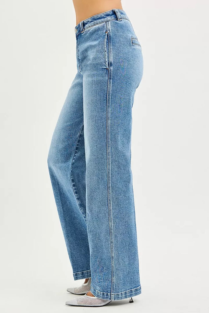 High-rise slouchy straight-leg jeans with relaxed thigh