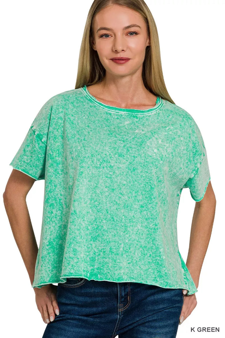 K GREEN Mineral wash cotton boxy tee with exposed seams