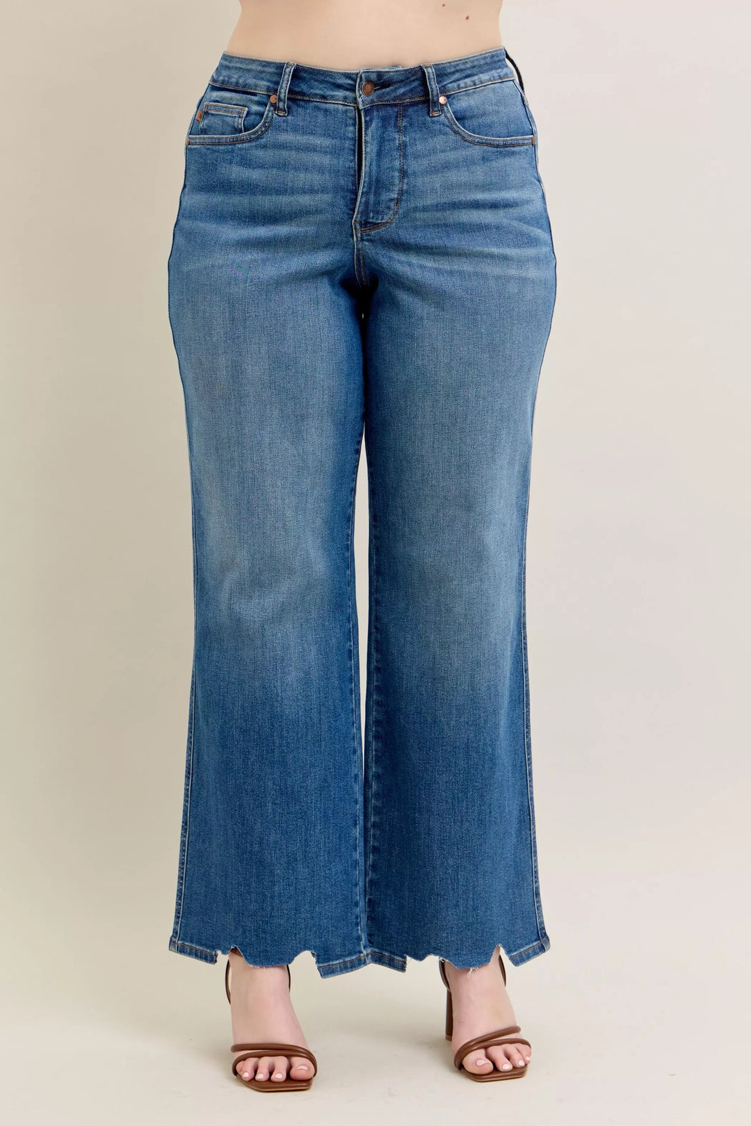 High-rise tummy control wide leg jeans with raw chewed hem