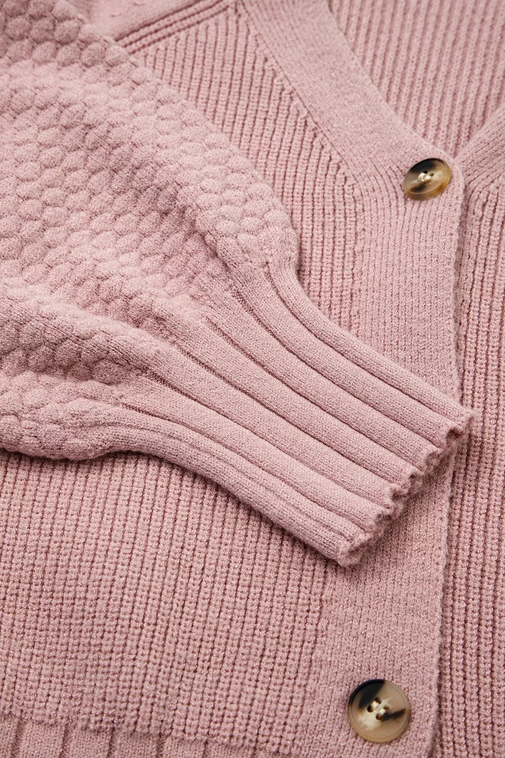 Textured knit button-front cardigan with drop shoulders