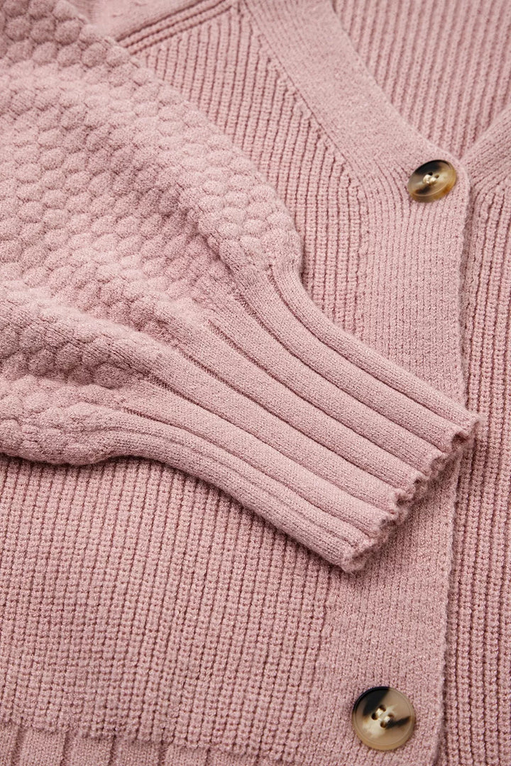 Textured knit button-front cardigan with drop shoulders