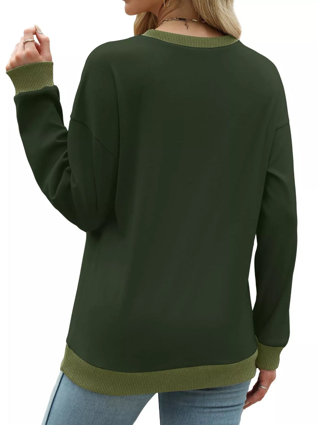 Drop-shoulder crew neck sweatshirt with contrast ribbed trim