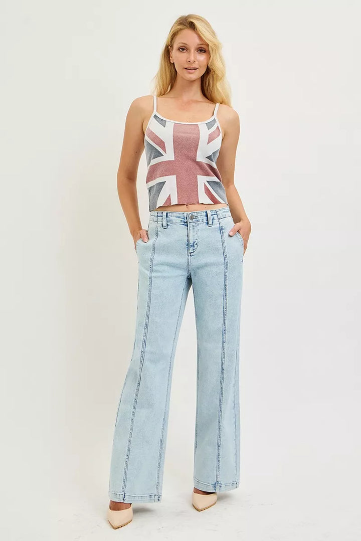High-rise slouchy wide leg jeans with center seam