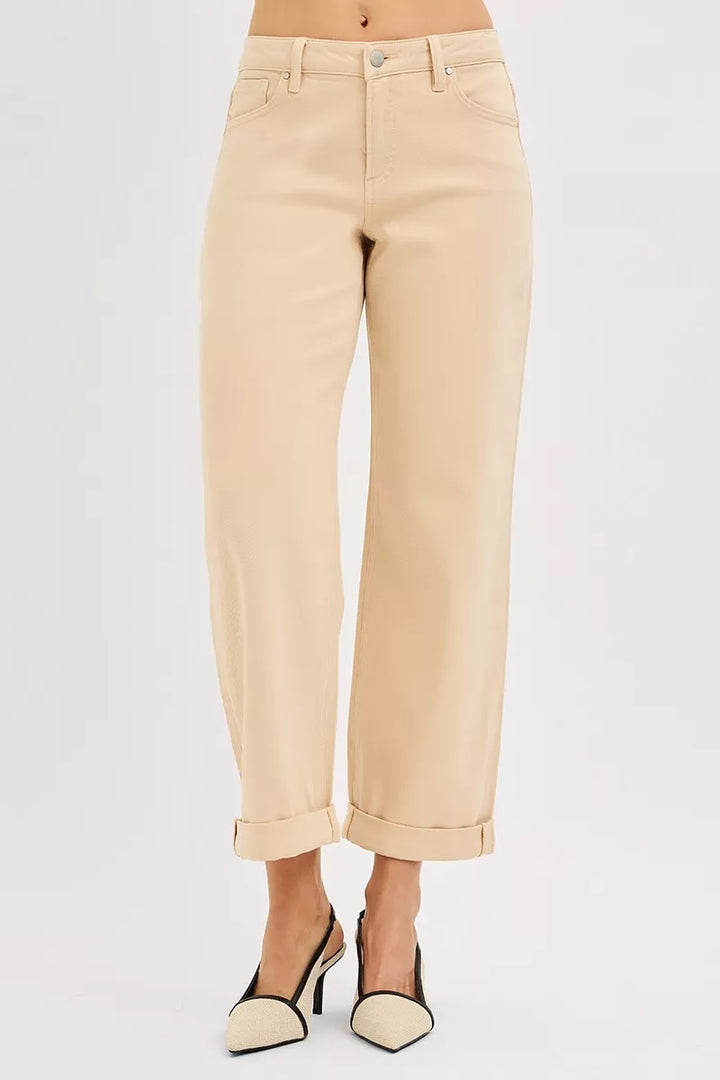 Tummy control mid-rise barrel leg ankle jeans