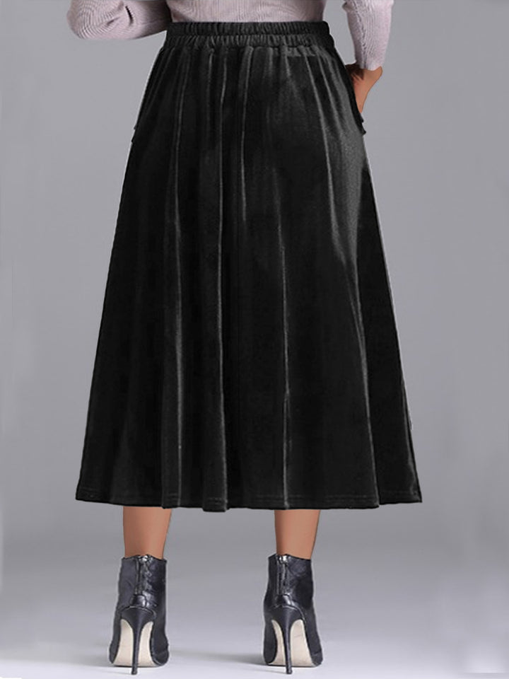 Plus size velvet A-line midi skirt with side pocket