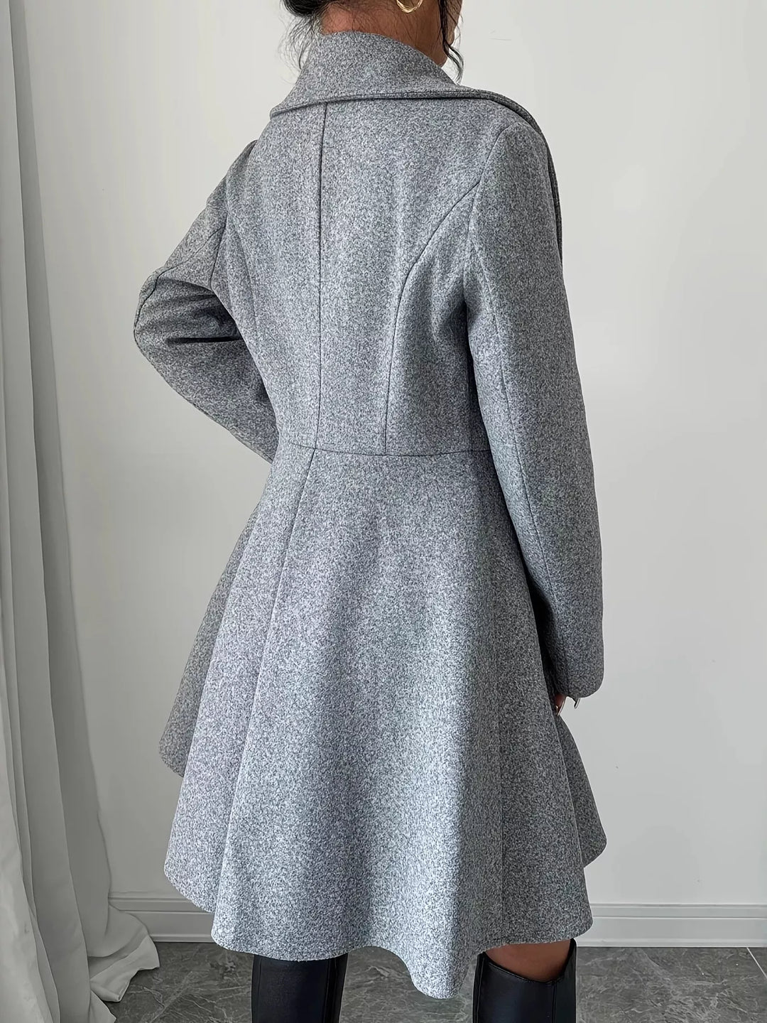 Double-breasted notch lapel fit and flare coat