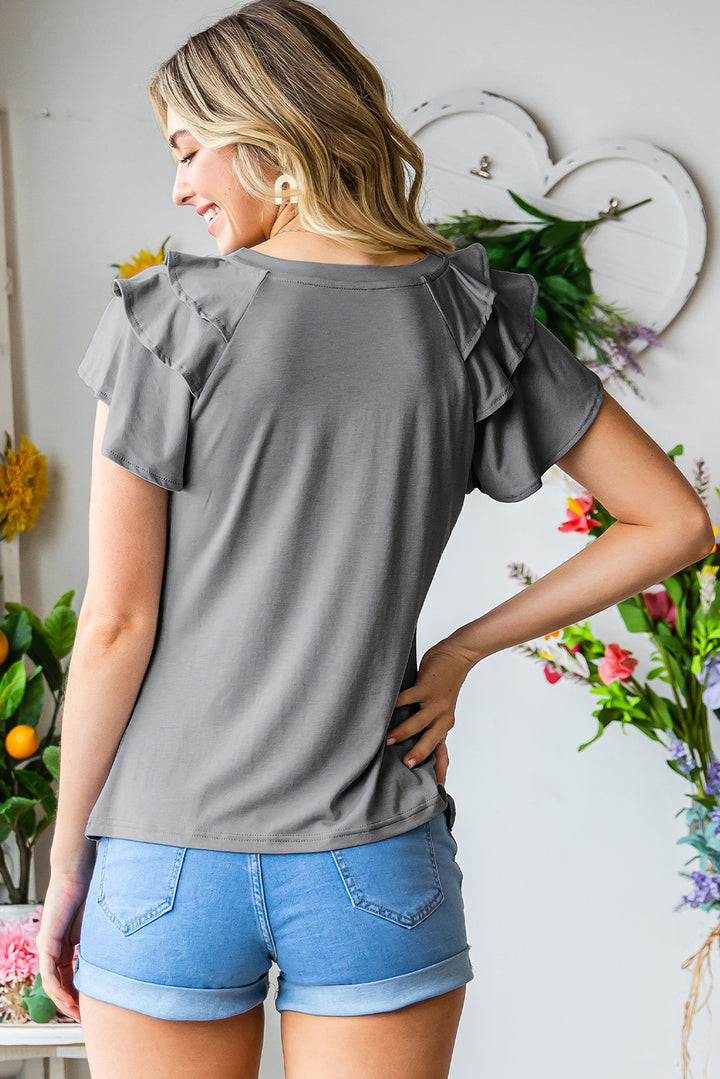 Layered ruffle flutter sleeve round neck top