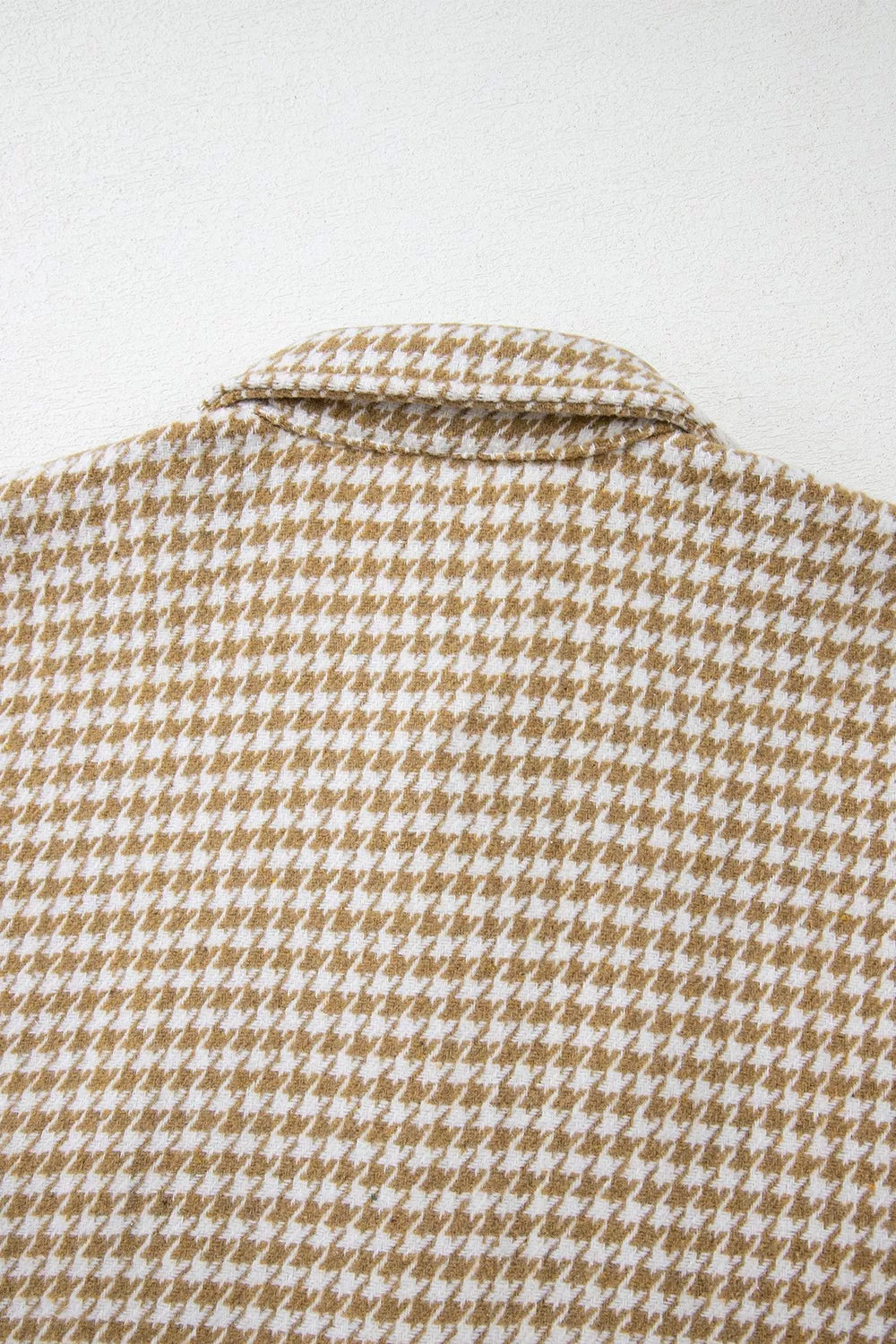 Houndstooth color block button-down shacket with chest pocket