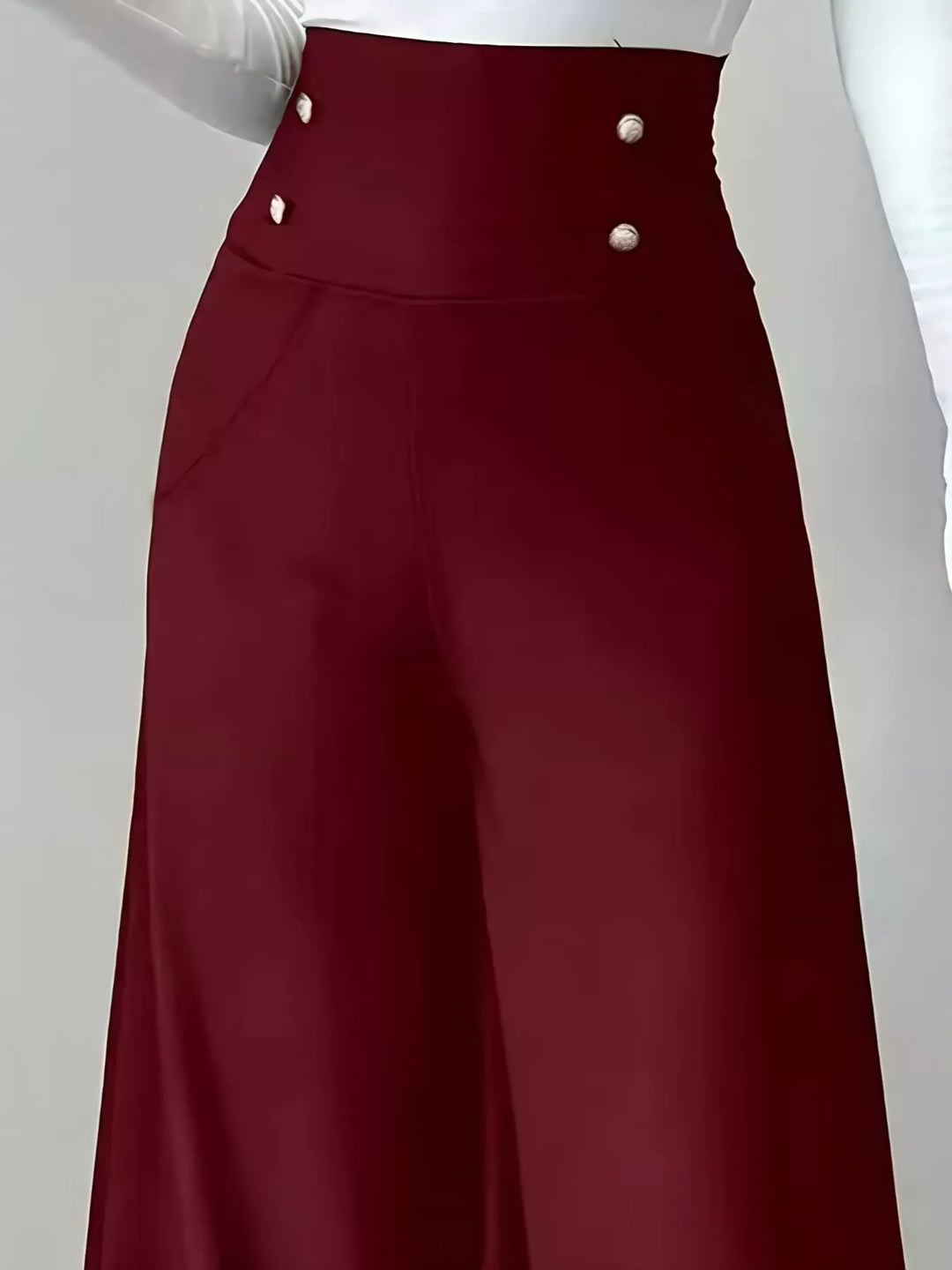 High-rise wide-leg pants with button-detail waistband