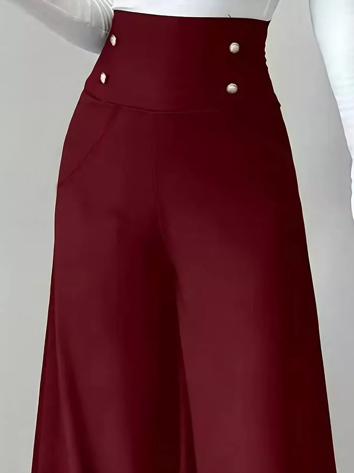 High-rise wide-leg pants with button-detail waistband