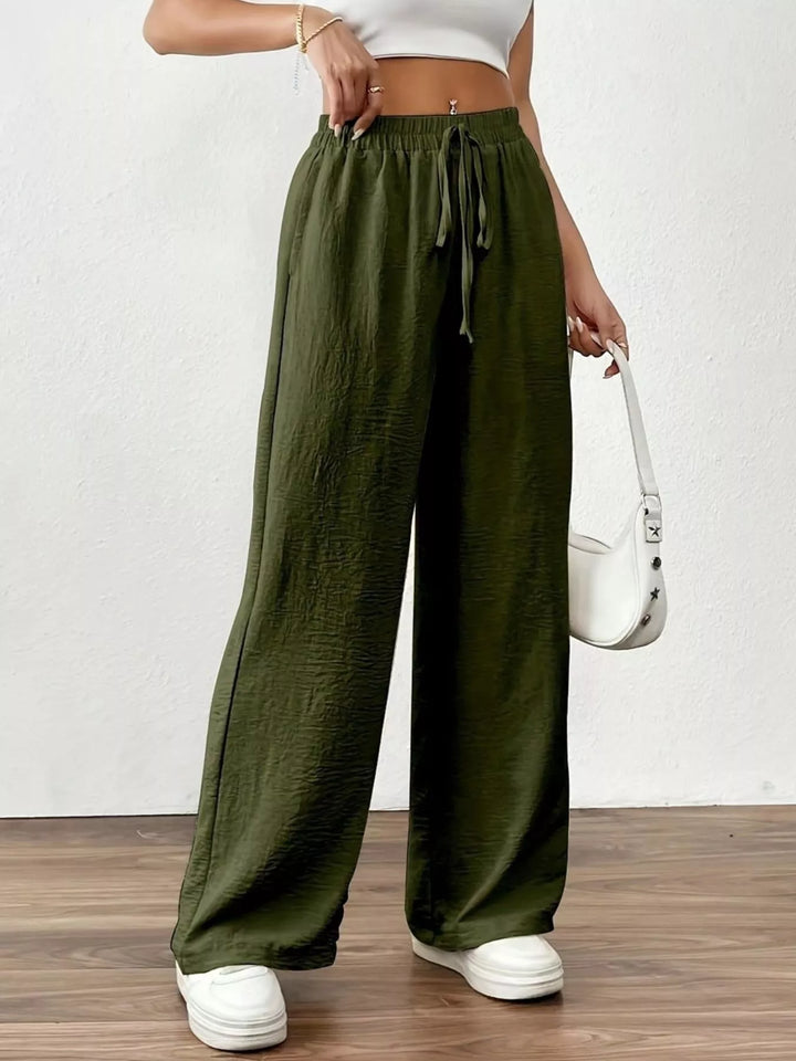 Army Green Casual Drawstring Wide Leg Pants