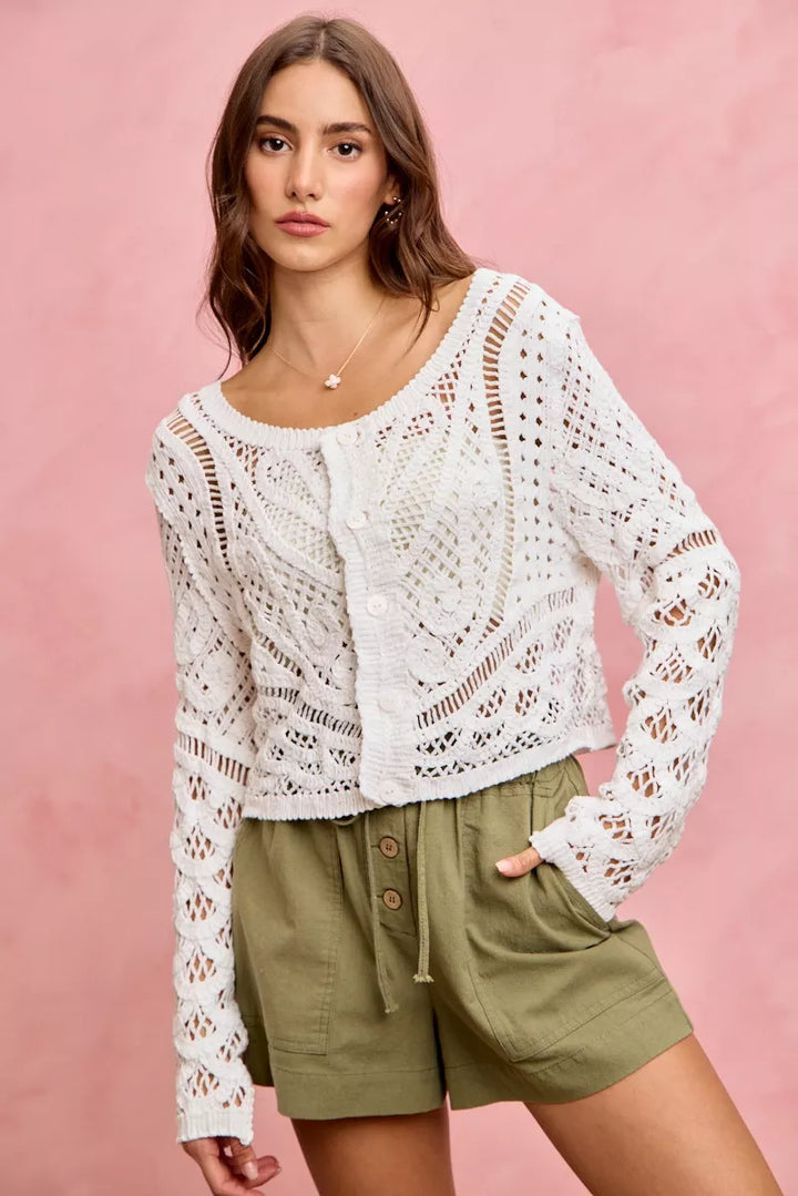 Paper bag waist twill shorts with button front and patch pockets