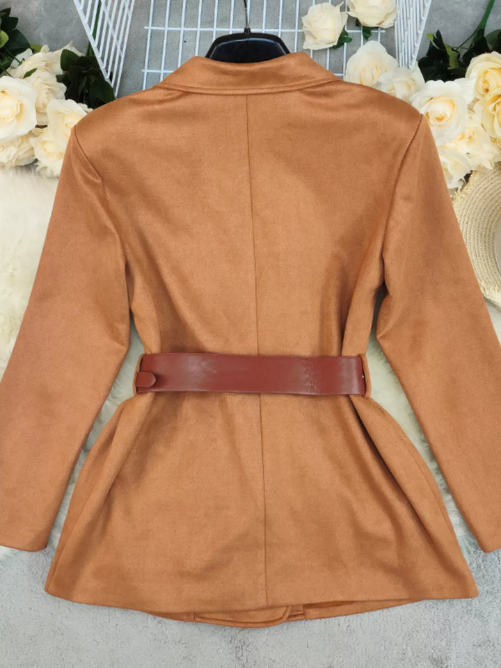 Double-breasted longline blazer with flap pockets