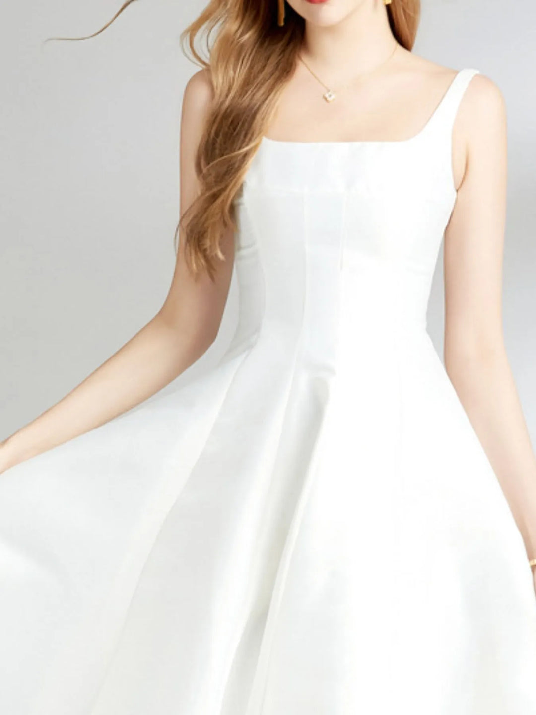 Square neck A-line sleeveless midi dress