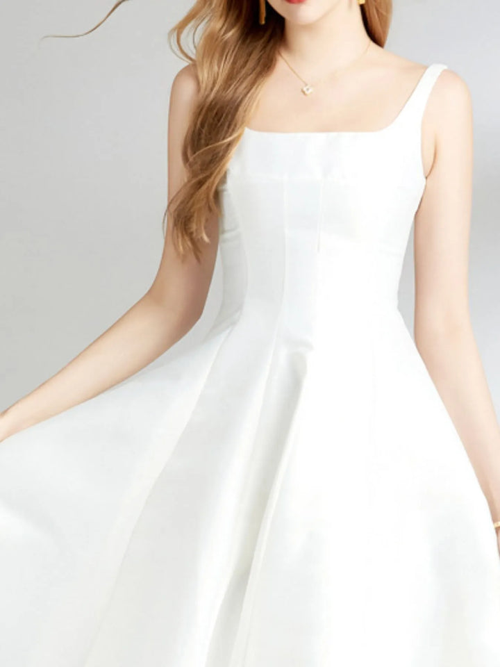 Square neck A-line sleeveless midi dress