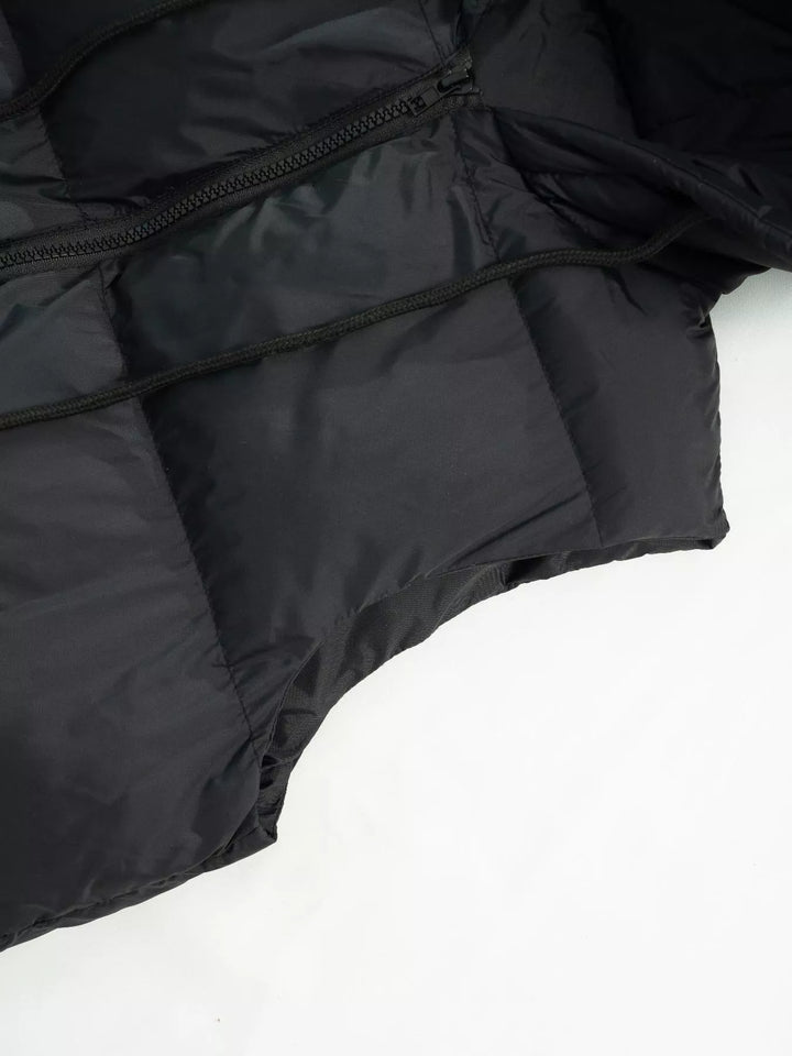 Longline hooded puffer vest with zip pockets