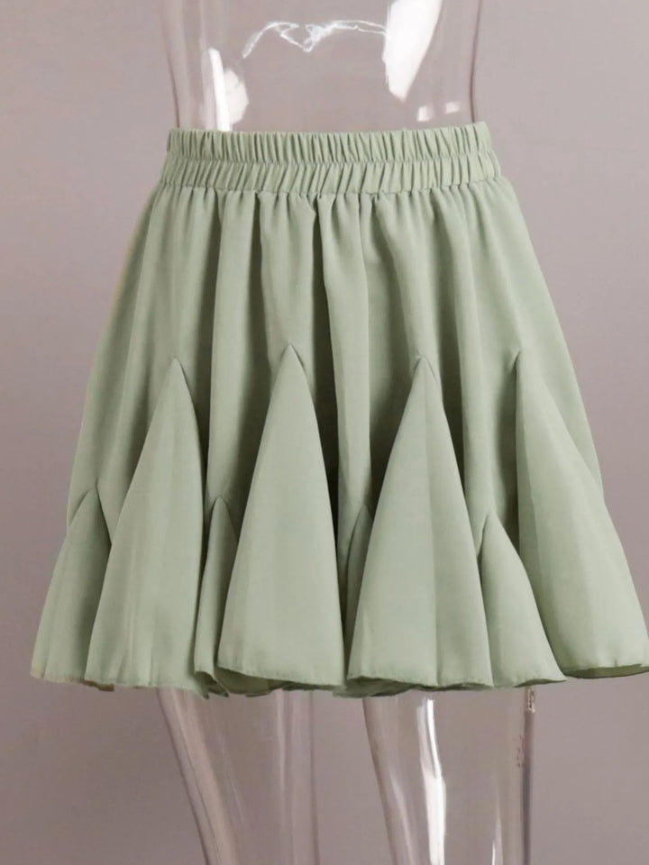 Ruffled hem flare mini skirt with elastic waist