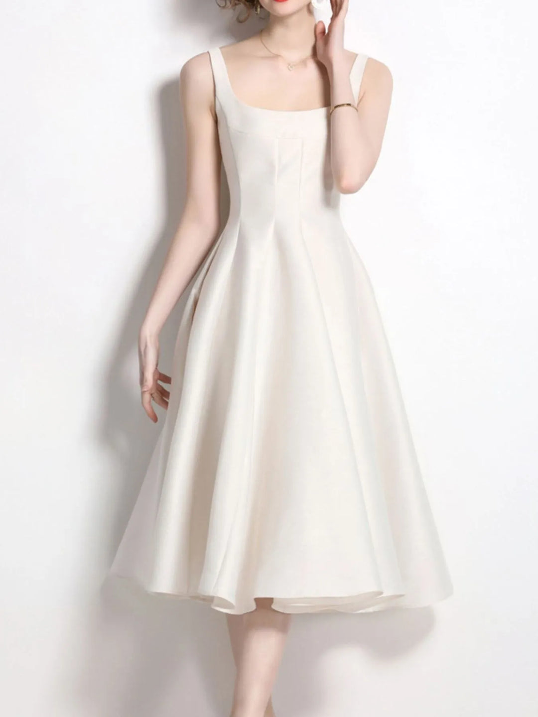 Square neck A-line sleeveless midi dress