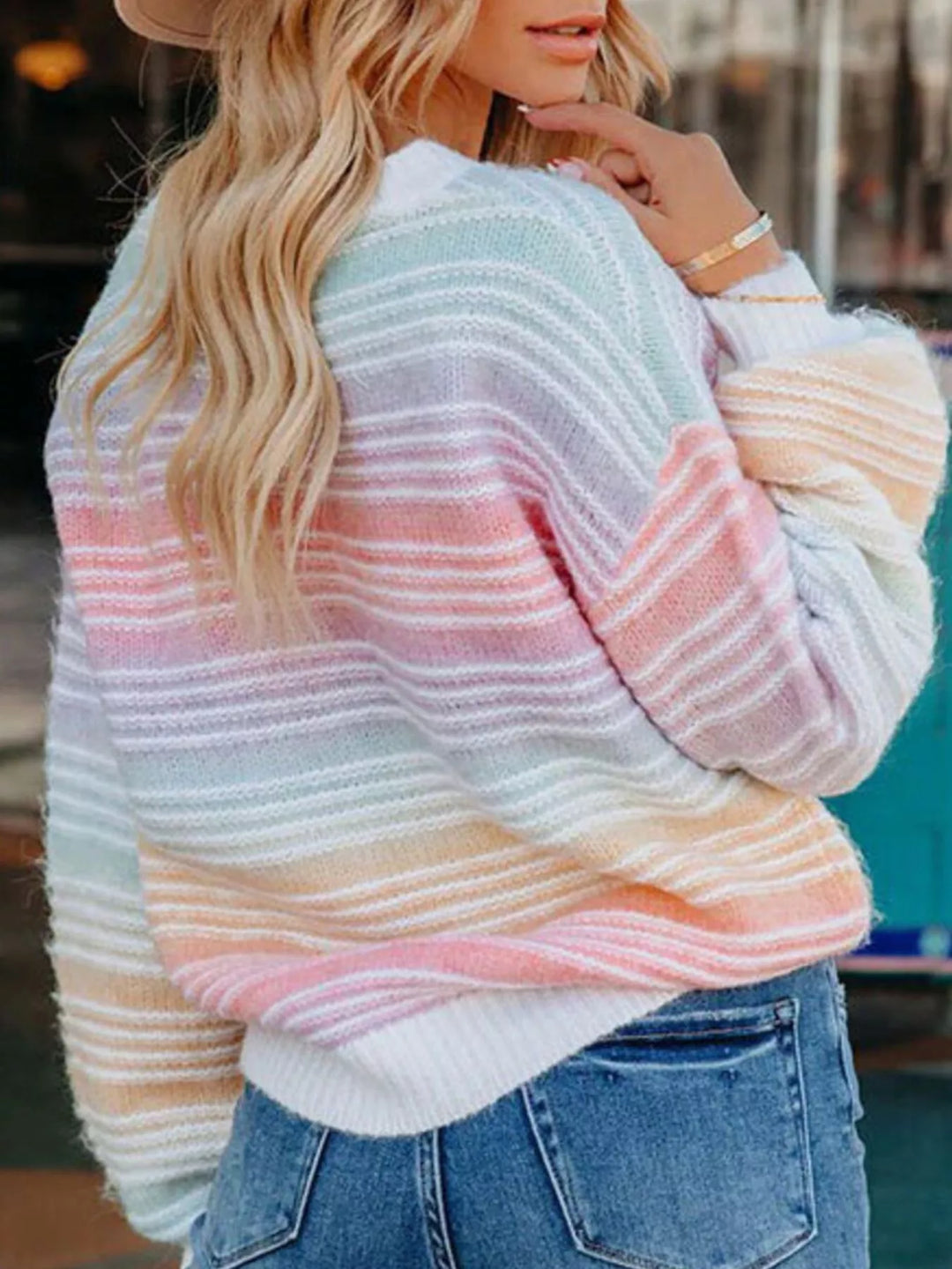 Rainbow striped drop shoulder knit sweater