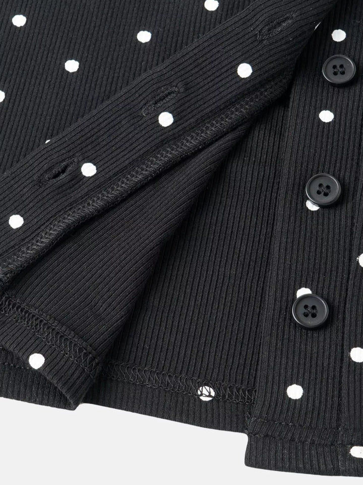 Polka dot ribbed knit button-down cardigan