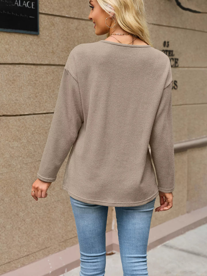 Waffle knit V-neck button-down cardigan with pockets