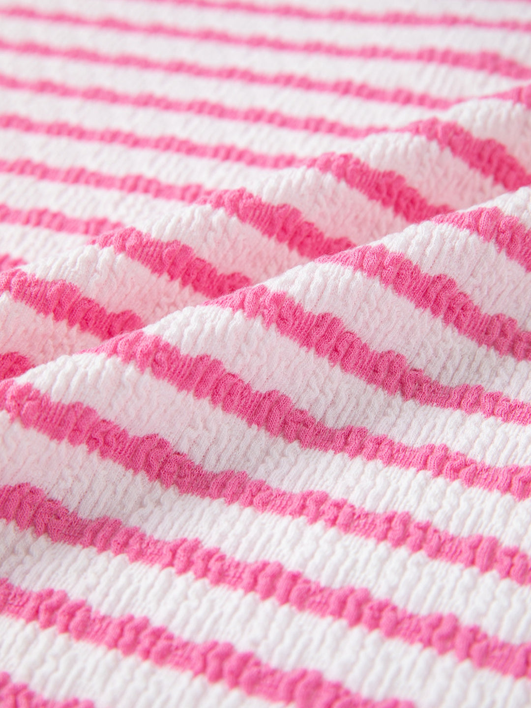 Striped textured knit V-neck top with waffle trim
