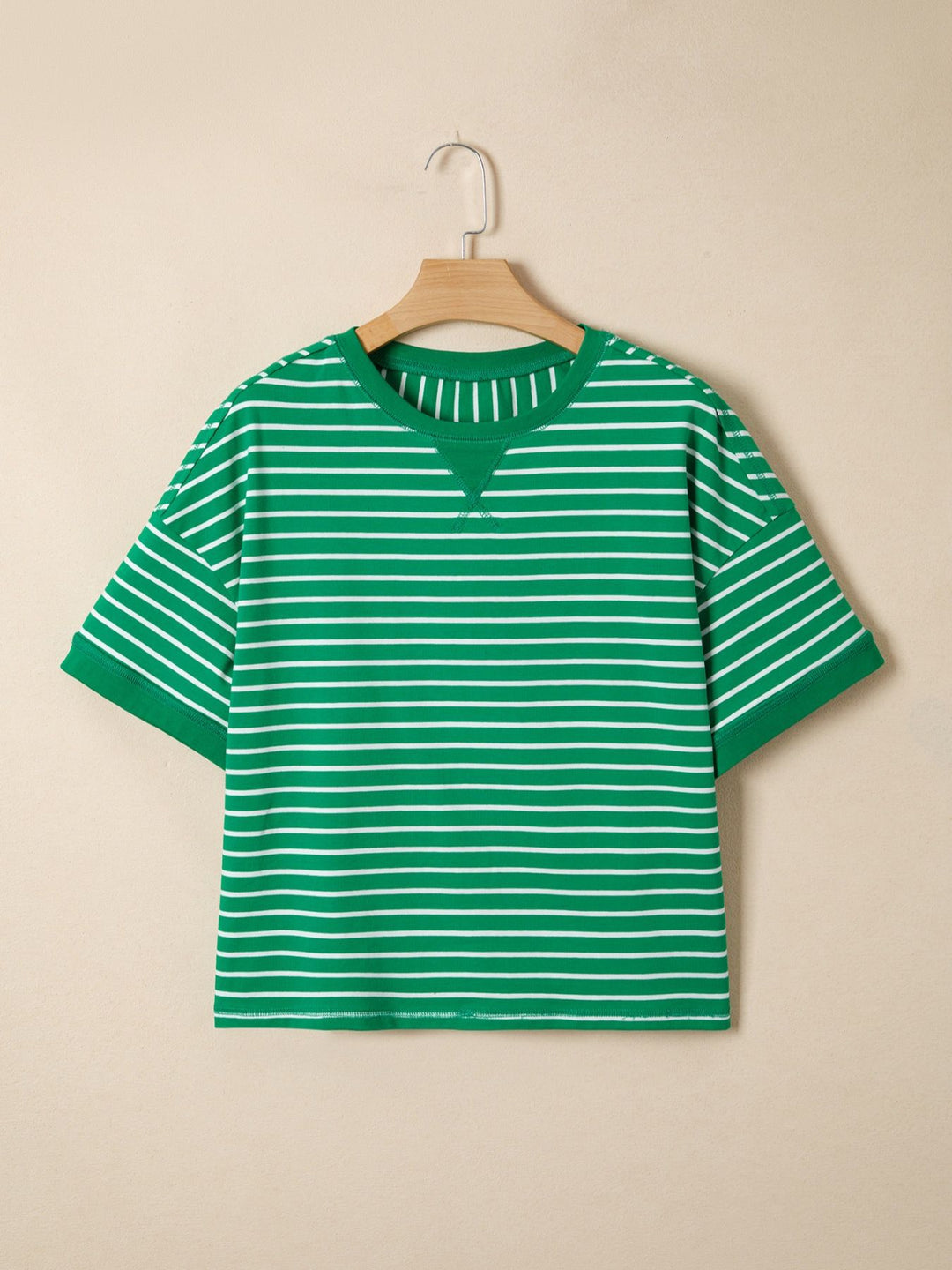 Striped crew neck t-shirt with cuffed short sleeves