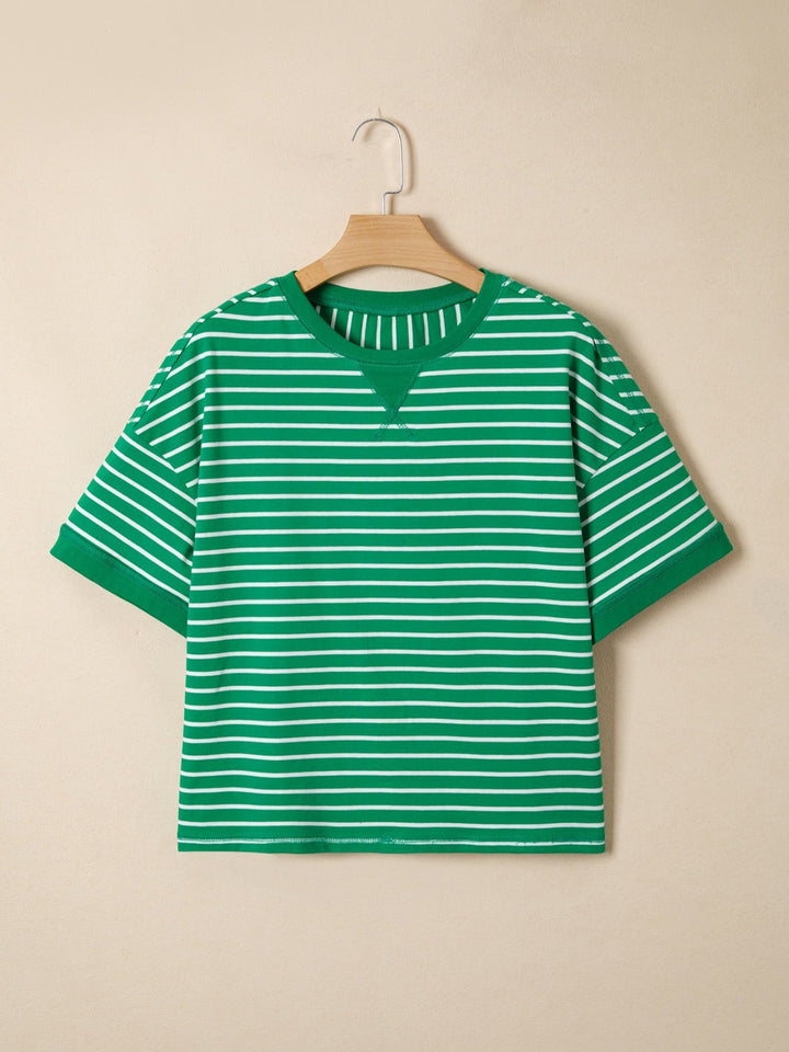 Striped crew neck t-shirt with cuffed short sleeves