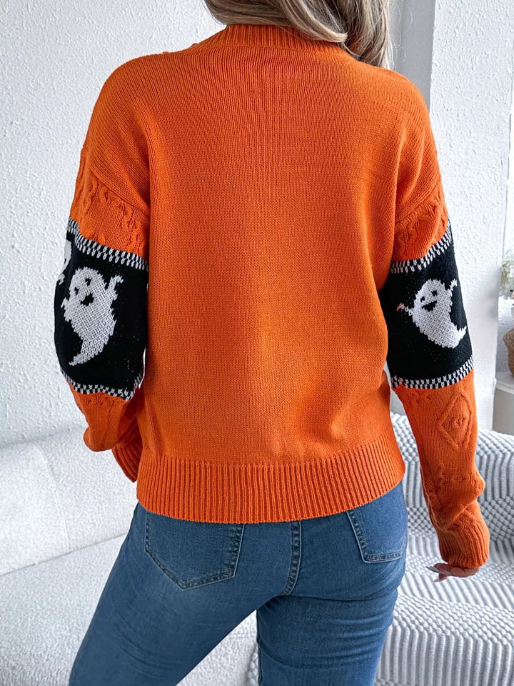 Ghost knit crew neck sweater with cable textured sleeves