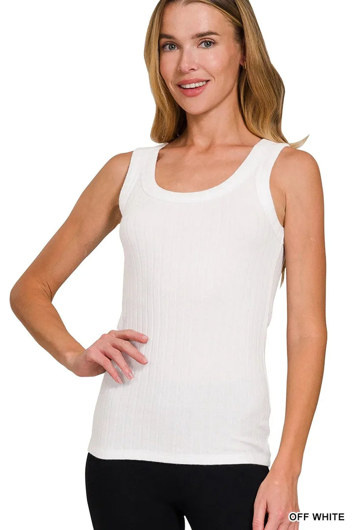 Ribbed scoop neck tank top in melange knit