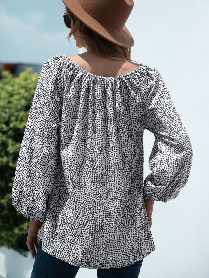 Speckled dot print off-shoulder balloon sleeve blouse