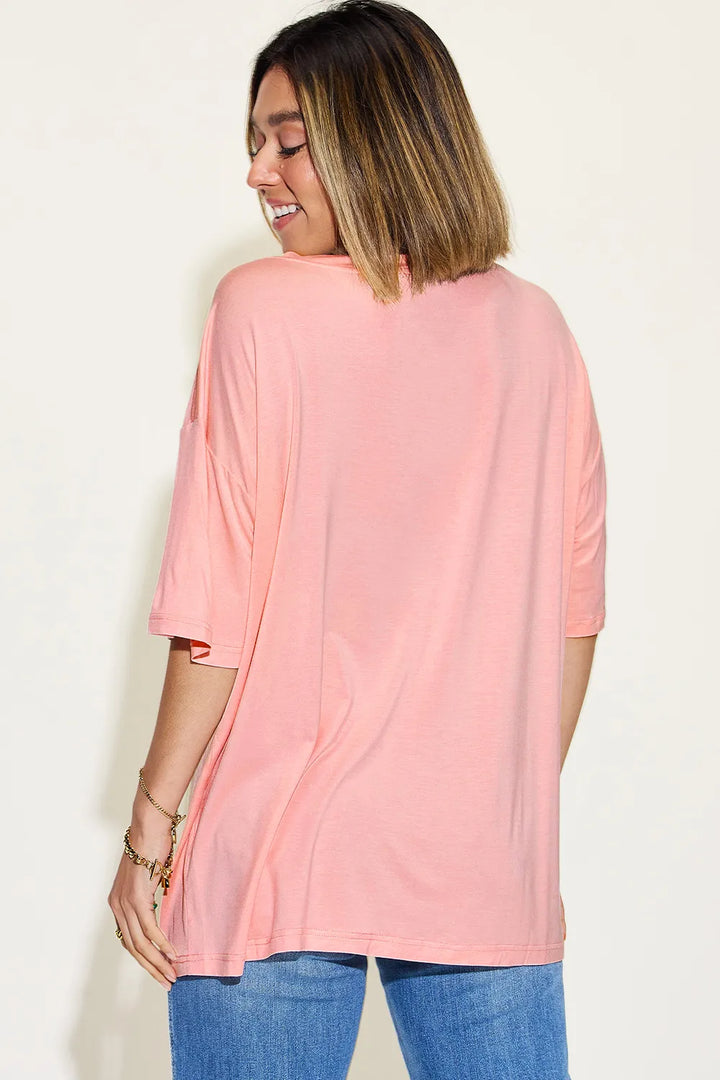 Bamboo blend drop-shoulder v-neck oversized tee
