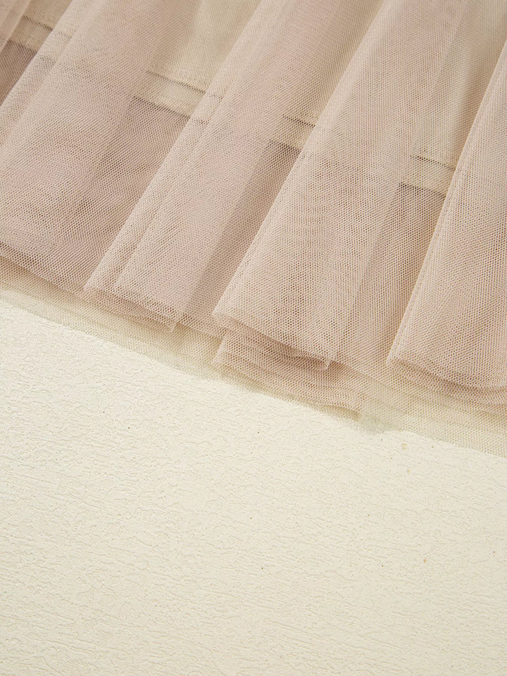 Tulle mesh overlay flared midi skirt with lace underlayer