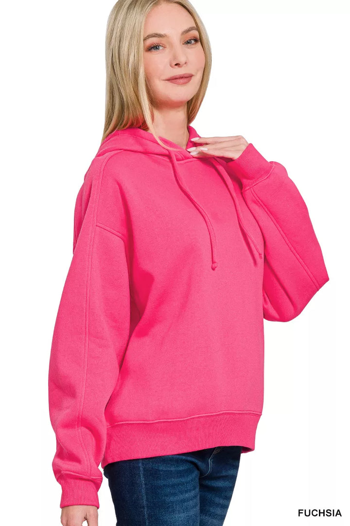 Drawstring fleece pullover hoodie with kangaroo pocket