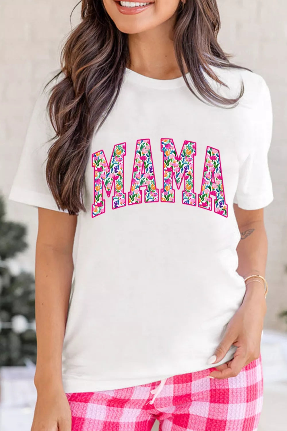 Floral MAMA graphic short sleeve crew neck tee
